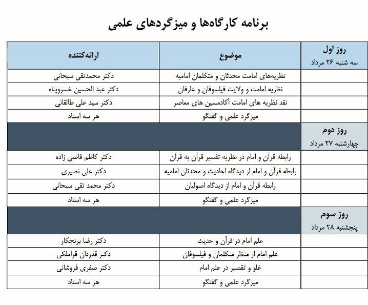 📚

🔴برنامه کارگاه ها و میزگردهای علمی مدرسه تابستانی کلامی امامیه -اصفهان

#کلام
#امامت

@AlBasati